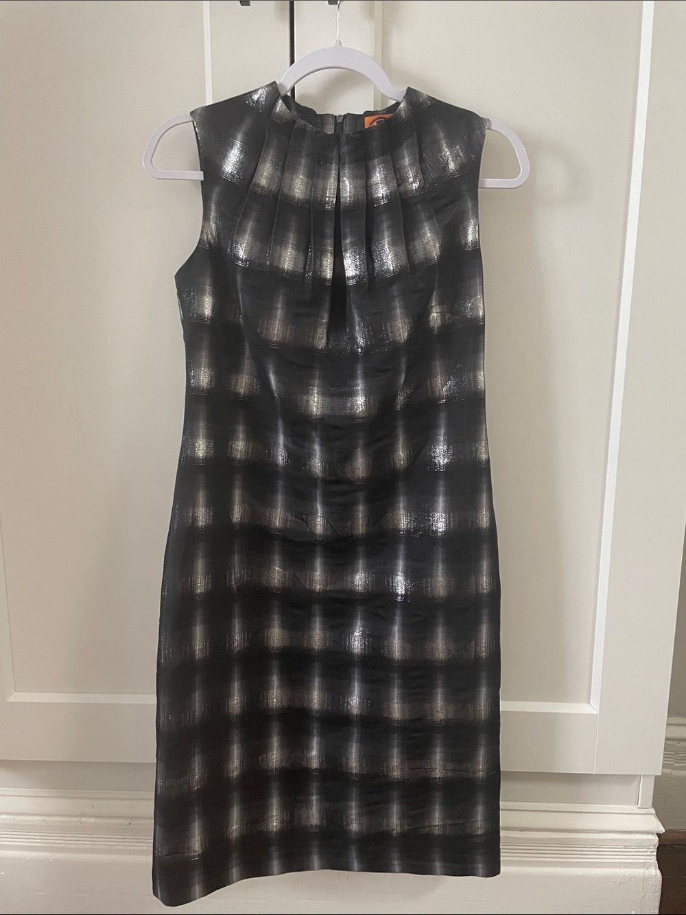 Tory Burch Black Metallic Plaid Sheath Dress